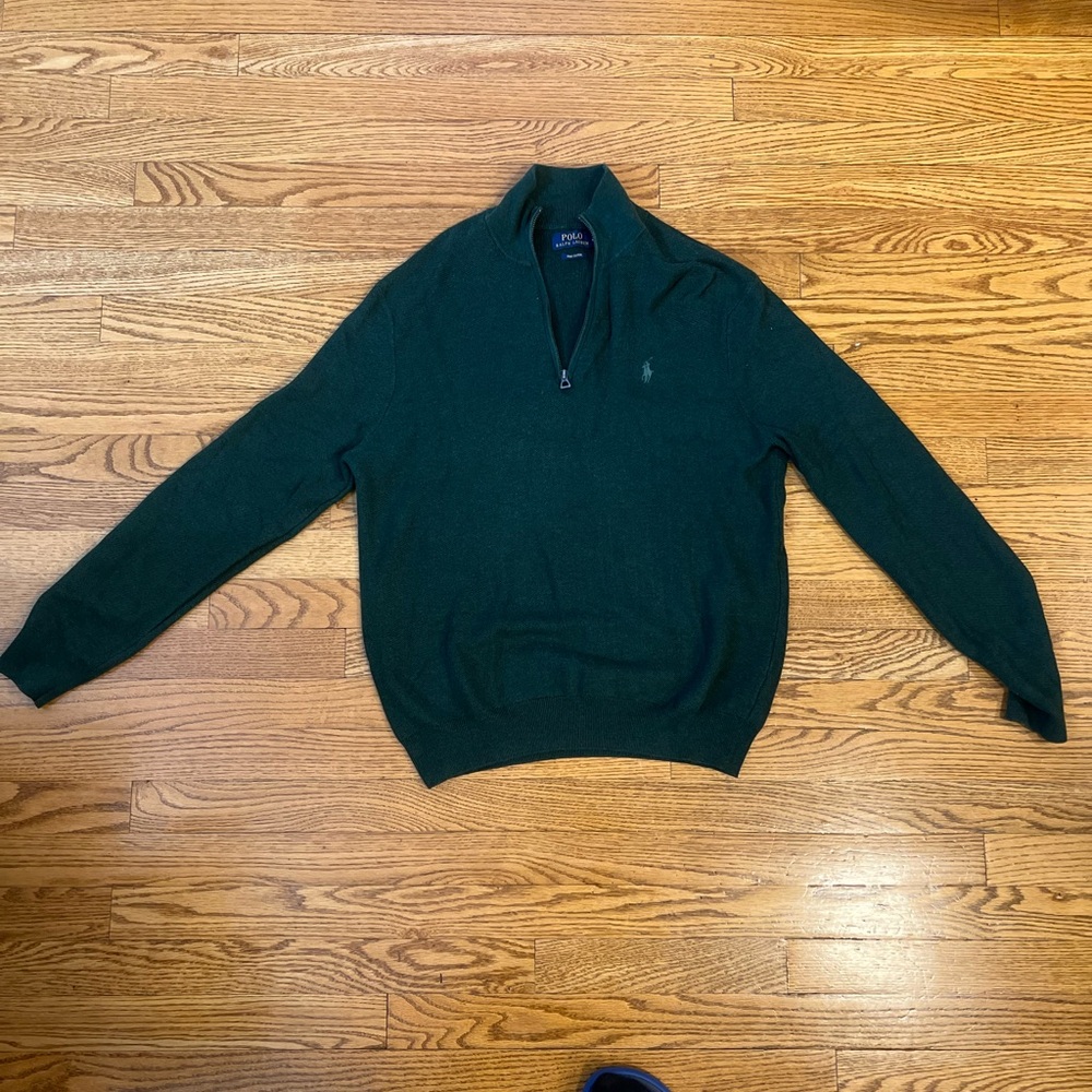 Ralph Lauren Men's Dark Green Zip-Up Sweater